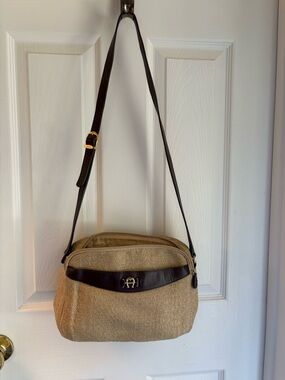Vintage 80’s Aigner Canvas Crossbody Bag with Dark Brown Leather Trim